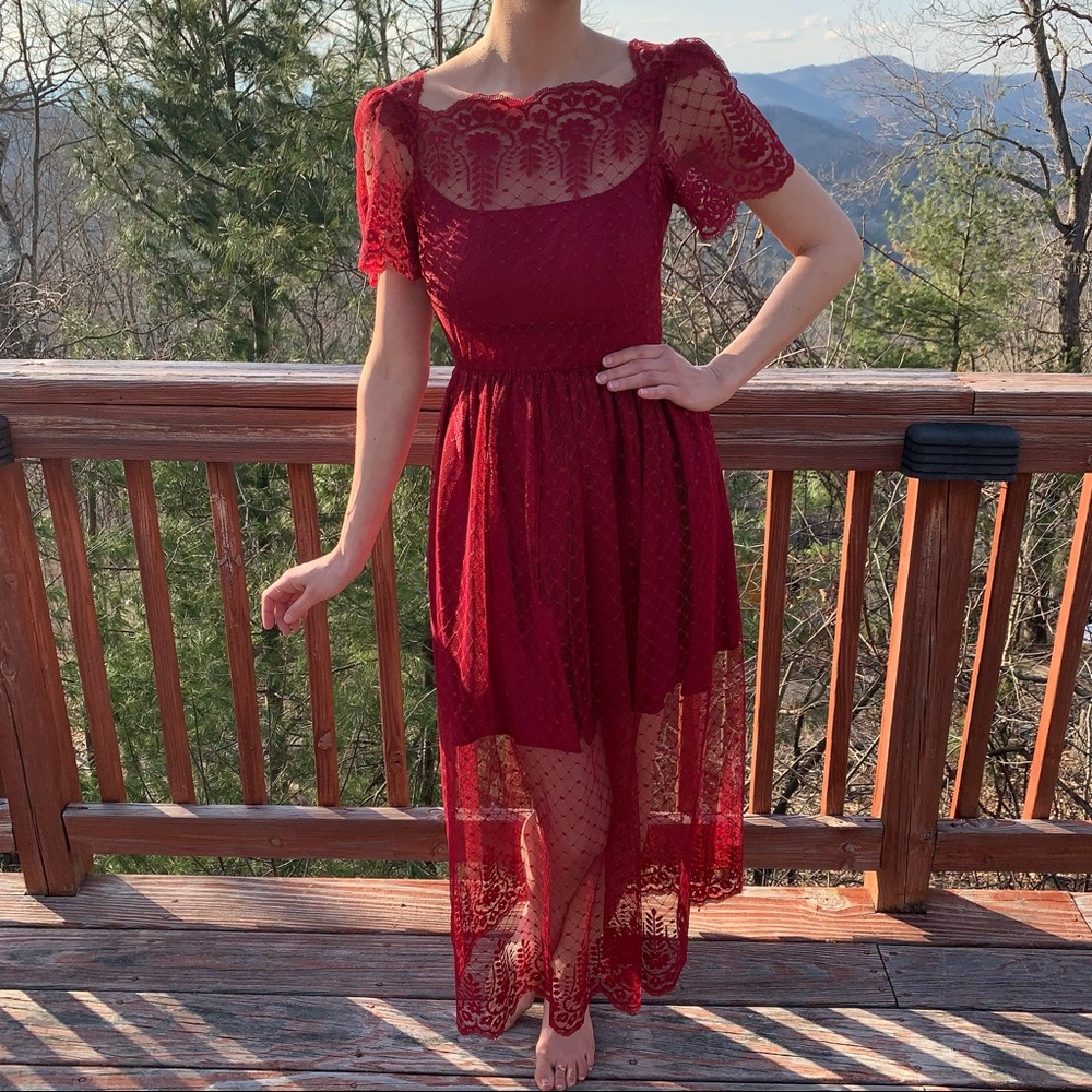 Maroon Lace Sweetheart Vintage Dress